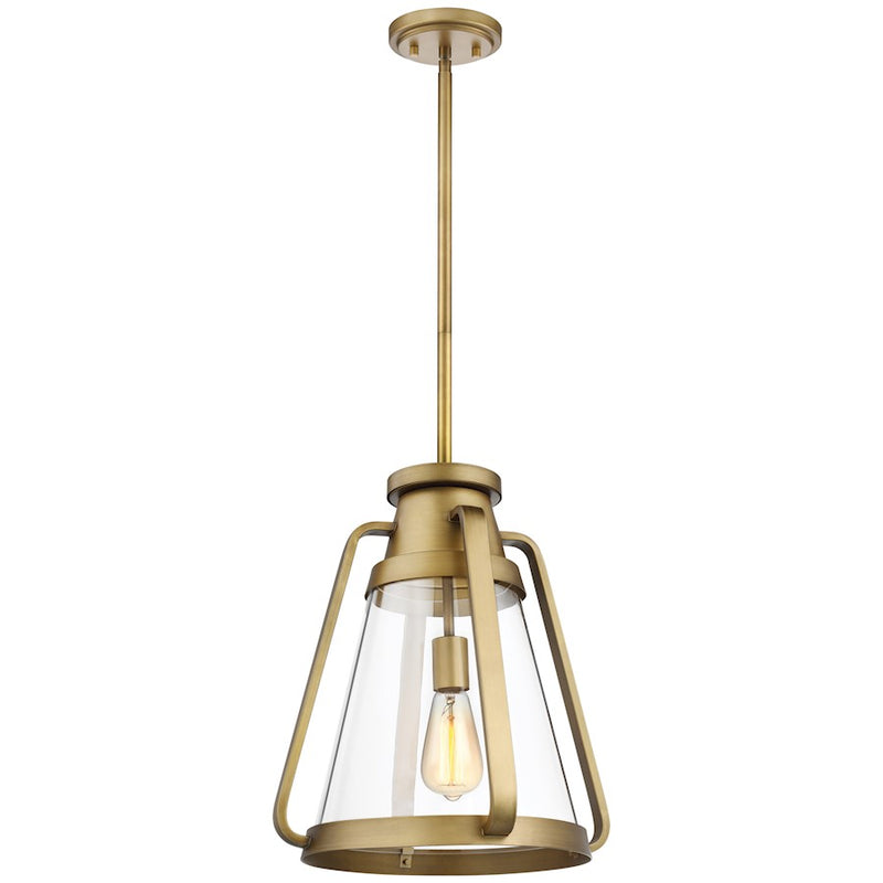 Nuvo Lighting Everett 14in 1-Light Pendant | Maritime Vintage Natural Brass and Clear Glass | Kitchen Island & Dining Room | 14 x 14 x 16 | Model 60-7563
