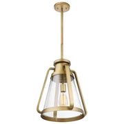 Nuvo Lighting Everett 14in 1-Light Pendant | Maritime Vintage Natural Brass and Clear Glass | Kitchen Island & Dining Room | 14 x 14 x 16 | Model 60-7563