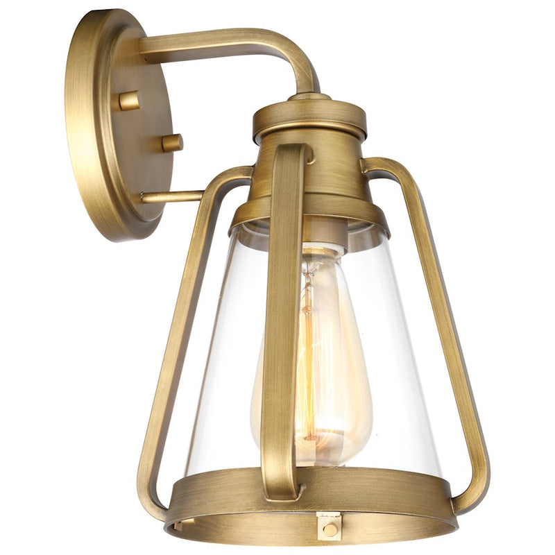 Nuvo Lighting Everett 1-Light Small Wall Sconce | Maritime Vintage Natural Brass and Clear Glass | Entryway & Hallway Accent Light | 8 x 7 | Model 60-7565