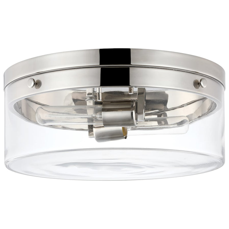 Nuvo Lighting Intersection 11in 2-Light Flush Mount | Industrial Chic Polished Nickel and Clear Glass | Hallway & Entryway Damp-Rated | 11 | Model 60-7636