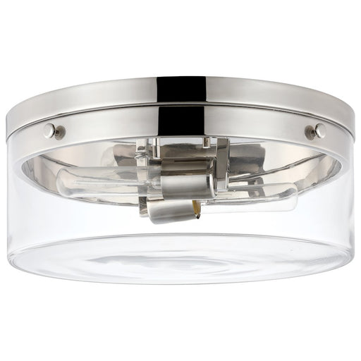 Nuvo Lighting Intersection 11in 2-Light Flush Mount | Industrial Chic Polished Nickel and Clear Glass | Hallway & Entryway Damp-Rated | 11 | Model 60-7636