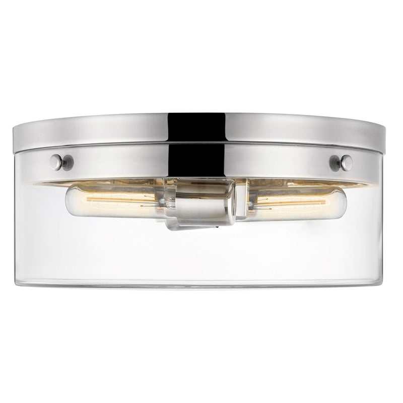 Nuvo Lighting Intersection 11in 2-Light Flush Mount | Industrial Chic Polished Nickel and Clear Glass | Hallway & Entryway Damp-Rated | 11 | Model 60-7636