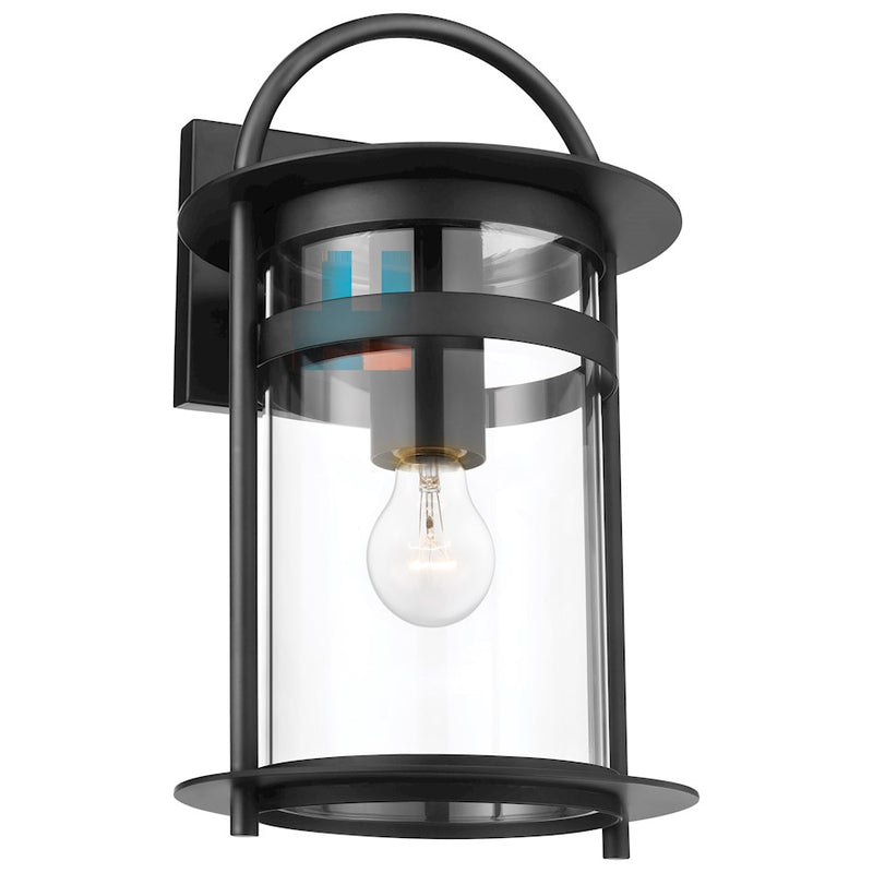 Nuvo Lighting Bracer 16in 1-Light Large Wall Lantern | Vintage Modern Matte Black and Clear Glass | Outdoor Entryway & Patio | 10.62 x 9.5 | Model 60-7642
