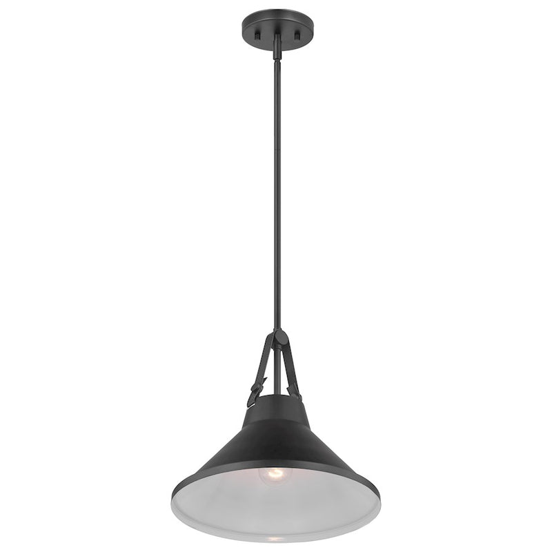 Nuvo Lighting Zelda 14in 1-Light Pendant | Industrial Black Steel and White Metal Shade | Kitchen Island & Bathroom Vanity | Damp Rated | Model 60-7647