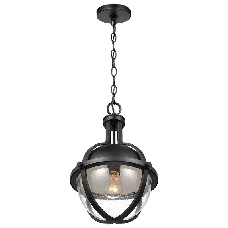 Nuvo Lincoln 16in 1-Light Large Pendant | Transitional Matte Black Steel and Clear Seeded Glass | Kitchen Island & Dining Room | 16 x 16 x | Model 60-7675