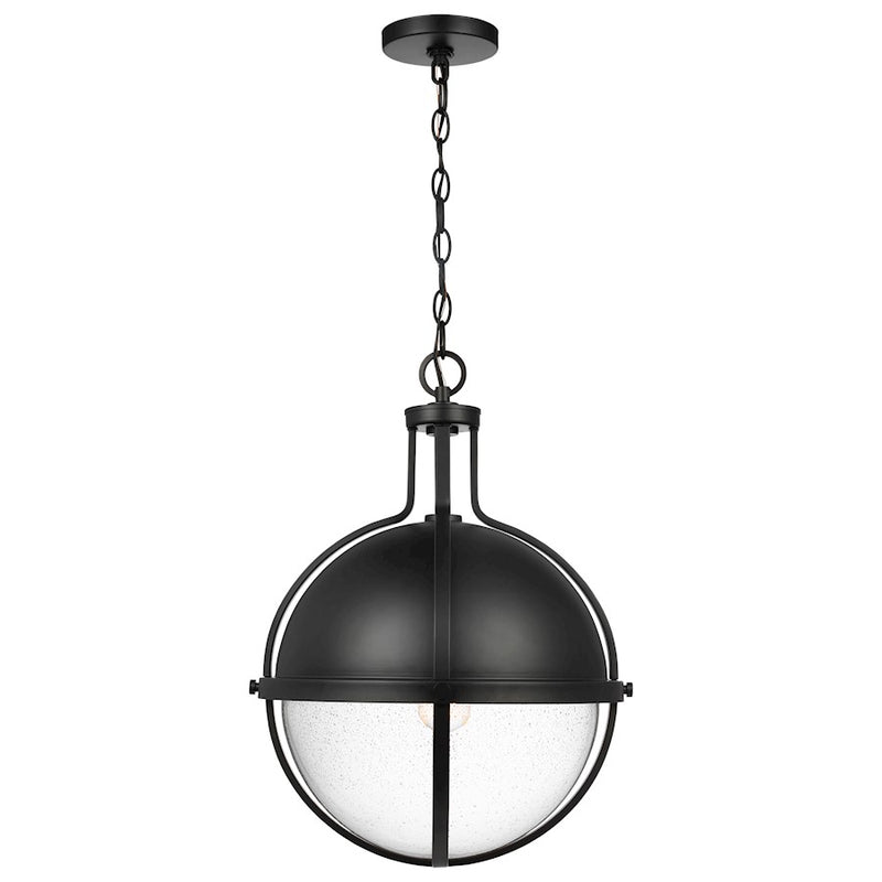 Nuvo Lincoln 16in 1-Light Large Pendant | Transitional Matte Black Steel and Clear Seeded Glass | Kitchen Island & Dining Room | 16 x 16 x | Model 60-7675