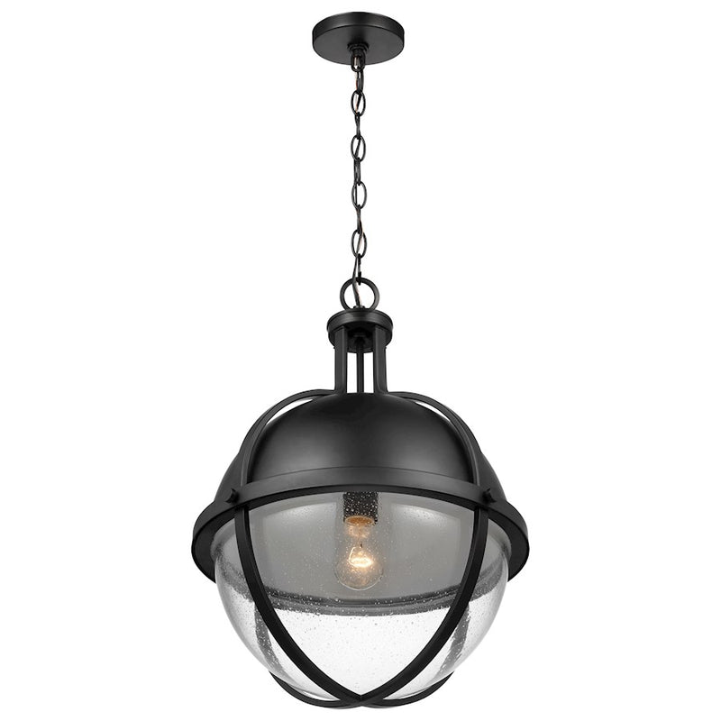 Nuvo Lincoln 16in 1-Light Large Pendant | Transitional Matte Black Steel and Clear Seeded Glass | Kitchen Island & Dining Room | 16 x 16 x | Model 60-7675