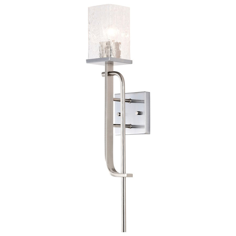 Nuvo Lighting Terrace 24in 1-Light Wall Sconce | Contemporary Natural Brass Steel and Clear Crackle Glass | Bathroom & Hallway | 5.63 x | Model 60-7749