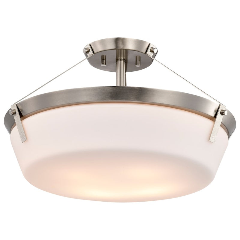 Nuvo Lighting Rowen 18in 4-Light Semi-Flush Mount | Traditional Brushed Nickel Steel and Etched White Glass | Entryway & Hallway | 18 x 18 | Model 60-7762