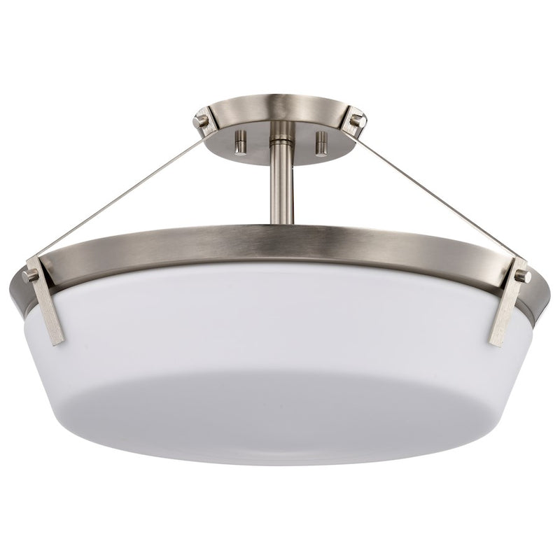 Nuvo Lighting Rowen 18in 4-Light Semi-Flush Mount | Traditional Brushed Nickel Steel and Etched White Glass | Entryway & Hallway | 18 x 18 | Model 60-7762