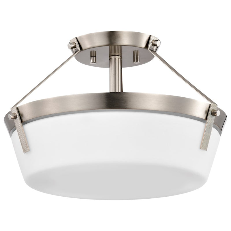 Nuvo Lighting Rowen 18in 4-Light Semi-Flush Mount | Traditional Brushed Nickel Steel and Etched White Glass | Entryway & Hallway | 18 x 18 | Model 60-7762