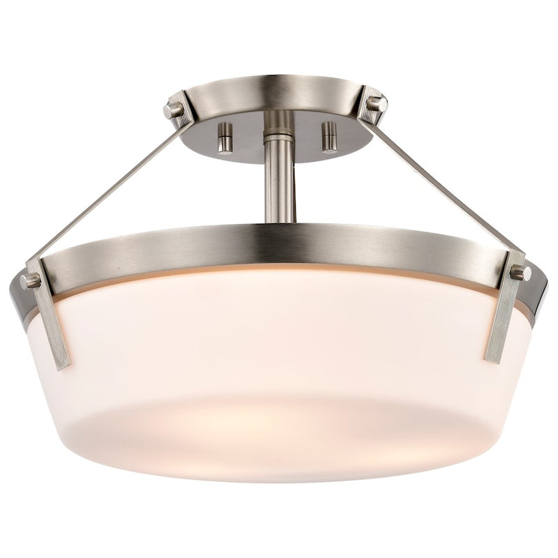Nuvo Lighting Rowen 18in 4-Light Semi-Flush Mount | Traditional Brushed Nickel Steel and Etched White Glass | Entryway & Hallway | 18 x 18 | Model 60-7762