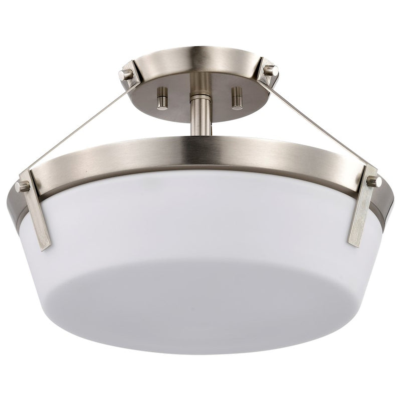 Nuvo Lighting Rowen 18in 4-Light Semi-Flush Mount | Traditional Brushed Nickel Steel and Etched White Glass | Entryway & Hallway | 18 x 18 | Model 60-7762