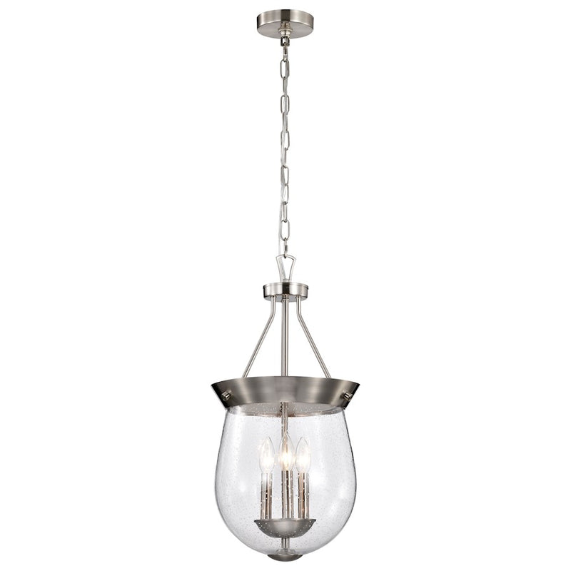 Nuvo Lighting Boliver 14in 3-Light Pendant | Traditional Brushed Nickel and Clear Seeded Glass | Kitchen Island & Dining Room | 14 x 14 x | Model 60-7805