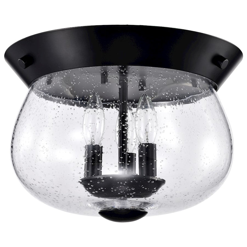 Nuvo Lighting Boliver 14in 3-Light Flush Mount | Traditional Matte Black Steel and Clear Seeded Glass | Entryway & Hallway | 14 x 14 x 10 | Model 60-7806