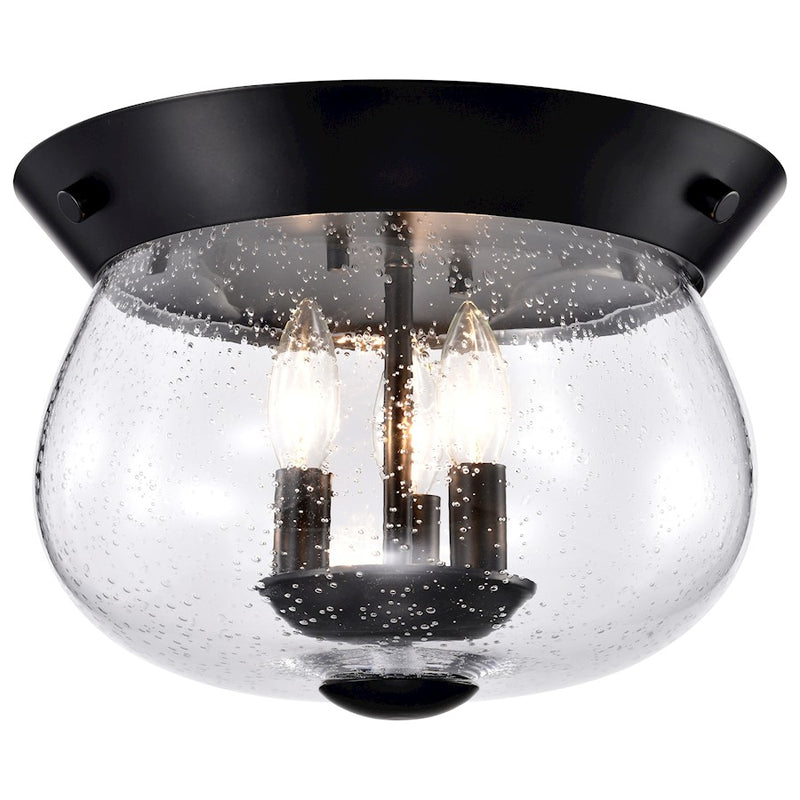 Nuvo Lighting Boliver 14in 3-Light Flush Mount | Traditional Matte Black Steel and Clear Seeded Glass | Entryway & Hallway | 14 x 14 x 10 | Model 60-7806