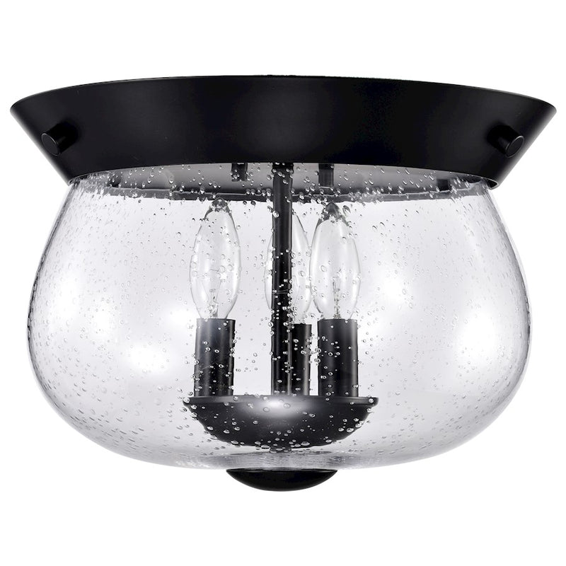 Nuvo Lighting Boliver 14in 3-Light Flush Mount | Traditional Matte Black Steel and Clear Seeded Glass | Entryway & Hallway | 14 x 14 x 10 | Model 60-7806