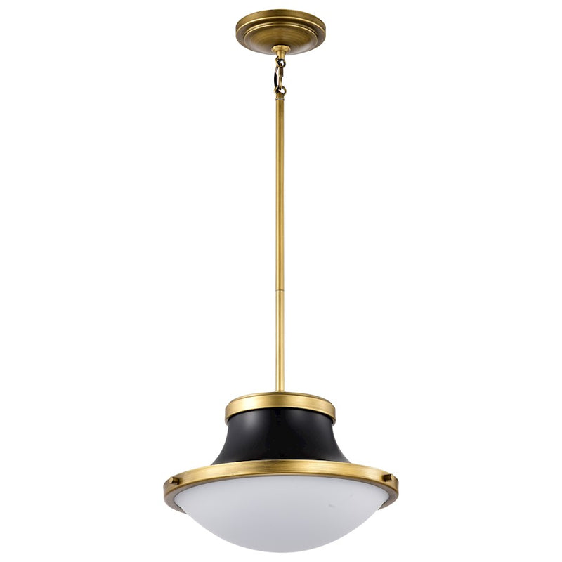 Nuvo Lighting Lafayette 14in 1-Light Pendant | Contemporary Matte Gray and Brass with White Opal Glass | Kitchen Island & Dining Room | 14 | Model 60-7917
