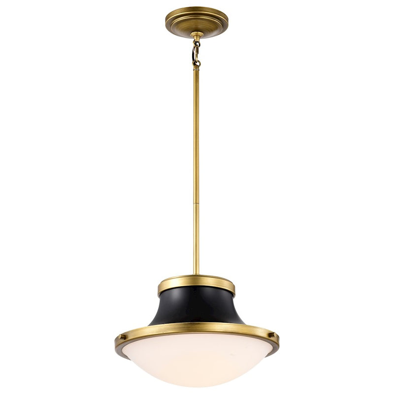 Nuvo Lighting Lafayette 14in 1-Light Pendant | Contemporary Matte Gray and Brass with White Opal Glass | Kitchen Island & Dining Room | 14 | Model 60-7917