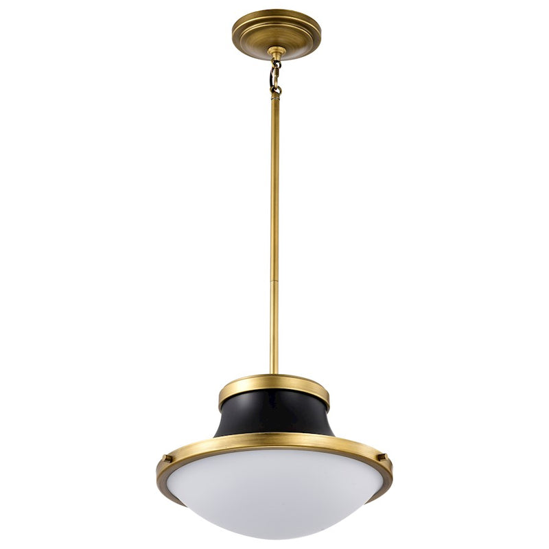 Nuvo Lighting Lafayette 14in 1-Light Pendant | Contemporary Matte Gray and Brass with White Opal Glass | Kitchen Island & Dining Room | 14 | Model 60-7917