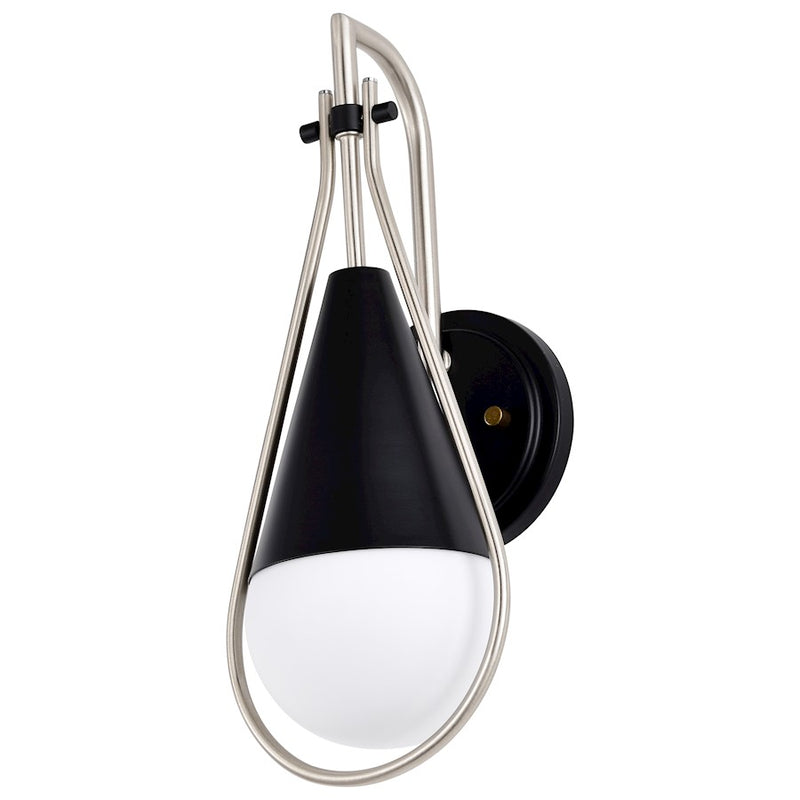 Nuvo Lighting Admiral 15in 1-Light Wall Sconce | Contemporary Matte Black and Brass with White Opal Glass | Bedroom & Hallway Accent | 6.5 | Model 60-7901