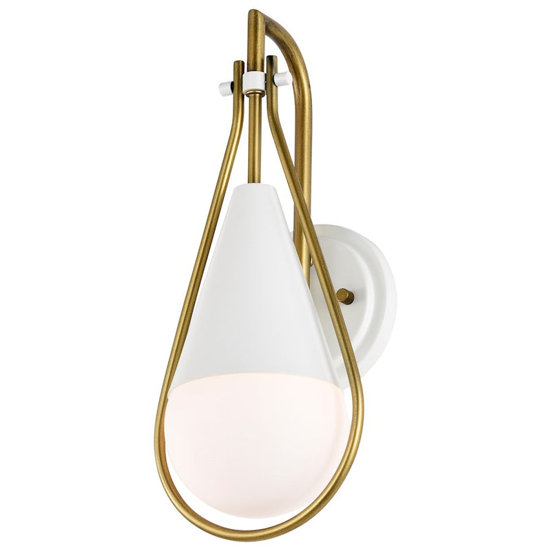 Nuvo Lighting Admiral 15in 1-Light Wall Sconce | Contemporary Matte Black and Brass with White Opal Glass | Bedroom & Hallway Accent | 6.5 | Model 60-7901