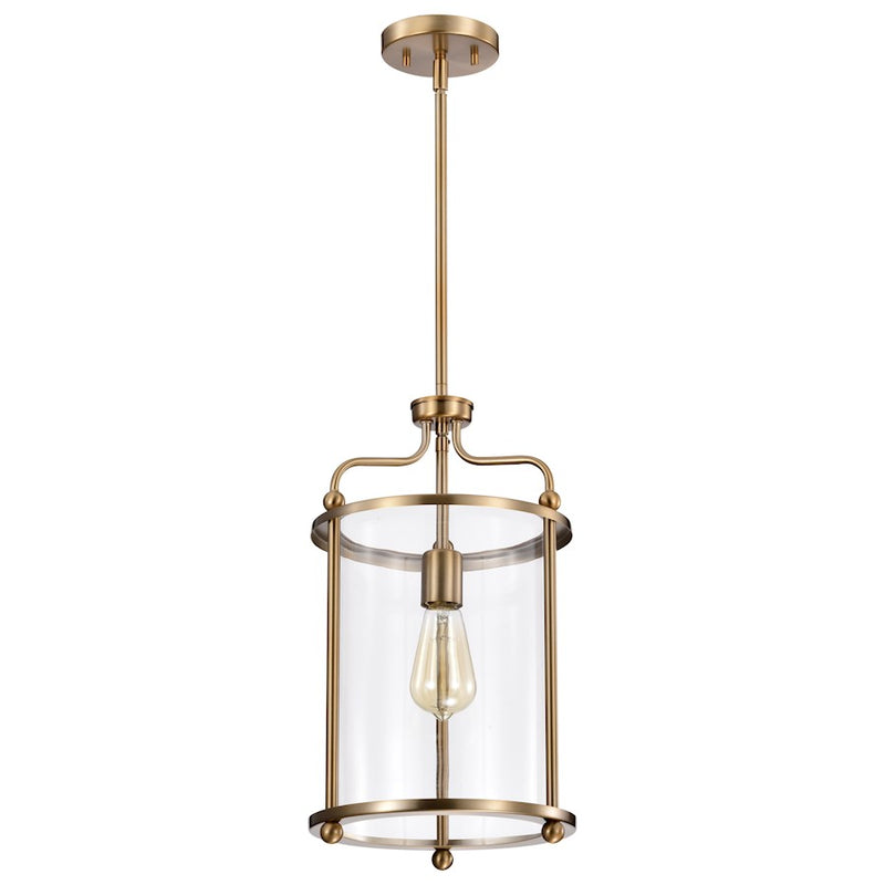 Nuvo Lighting Yorktown 10in 1-Light Pendant | Traditional Burnished Brass Steel and Clear Glass | Kitchen Island & Dining Room | 10 x 10 x | Model 60-7935