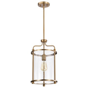 Nuvo Lighting Yorktown 10in 1-Light Pendant | Traditional Burnished Brass Steel and Clear Glass | Kitchen Island & Dining Room | 10 x 10 x | Model 60-7935