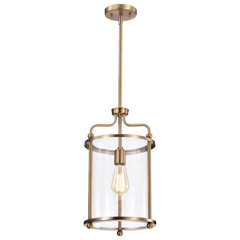 Nuvo Lighting Yorktown 10in 1-Light Pendant | Traditional Burnished Brass Steel and Clear Glass | Kitchen Island & Dining Room | 10 x 10 x | Model 60-7935