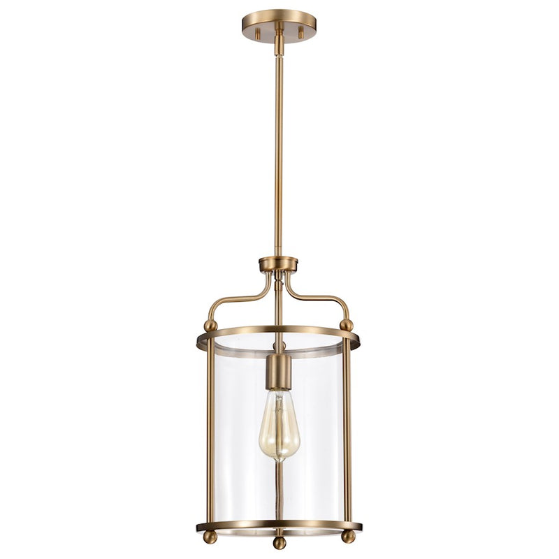 Nuvo Lighting Yorktown 10in 1-Light Pendant | Traditional Burnished Brass Steel and Clear Glass | Kitchen Island & Dining Room | 10 x 10 x | Model 60-7935