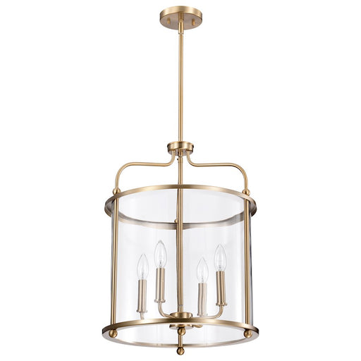 Nuvo Lighting Yorktown 16in 4-Light Pendant | Traditional Burnished Brass Steel and Clear Glass | Dining Room & Entryway | 16 x 16 x 22 in | Model 60-7936
