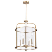 Nuvo Lighting Yorktown 16in 4-Light Pendant | Traditional Burnished Brass Steel and Clear Glass | Dining Room & Entryway | 16 x 16 x 22 in | Model 60-7936