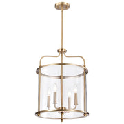 Nuvo Lighting Yorktown 16in 4-Light Pendant | Traditional Burnished Brass Steel and Clear Glass | Dining Room & Entryway | 16 x 16 x 22 in | Model 60-7936