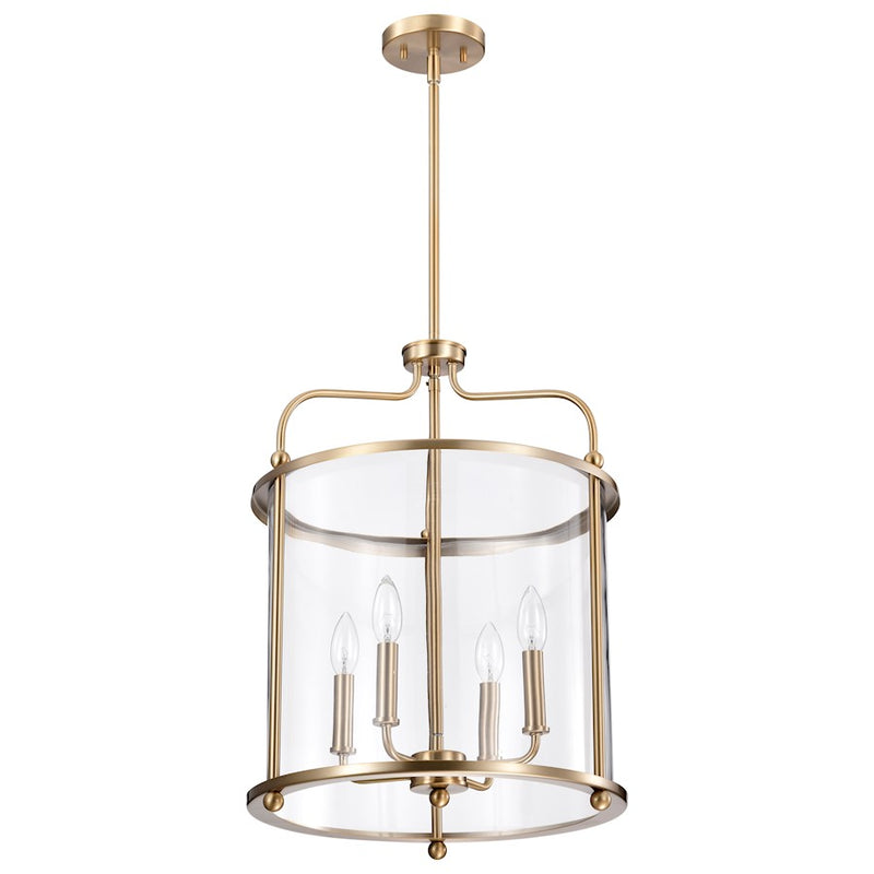 Nuvo Lighting Yorktown 16in 4-Light Pendant | Traditional Burnished Brass Steel and Clear Glass | Dining Room & Entryway | 16 x 16 x 22 in | Model 60-7936