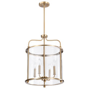 Nuvo Lighting Yorktown 16in 4-Light Pendant | Traditional Burnished Brass Steel and Clear Glass | Dining Room & Entryway | 16 x 16 x 22 in | Model 60-7936