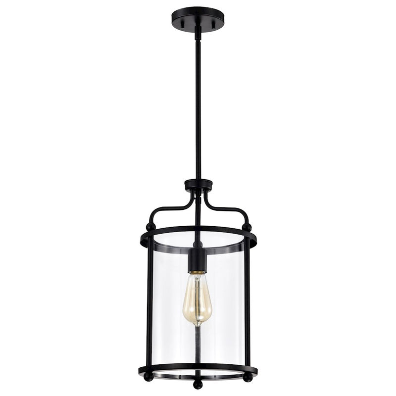 Nuvo Lighting Yorktown 10in 1-Light Pendant | Traditional Matte Black Steel and Clear Glass | Kitchen Island & Dining Room | 10 x 10 x 18 | Model 60-7945