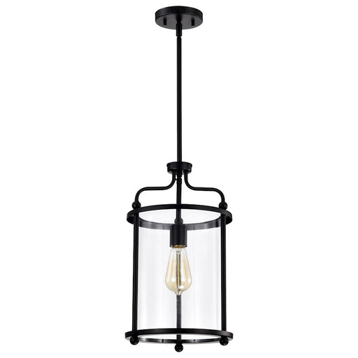 Nuvo Lighting Yorktown 10in 1-Light Pendant | Traditional Matte Black Steel and Clear Glass | Kitchen Island & Dining Room | 10 x 10 x 18 | Model 60-7945