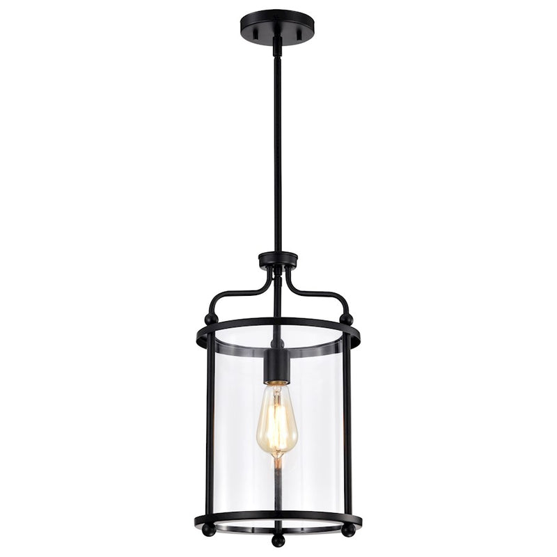 Nuvo Lighting Yorktown 10in 1-Light Pendant | Traditional Matte Black Steel and Clear Glass | Kitchen Island & Dining Room | 10 x 10 x 18 | Model 60-7945