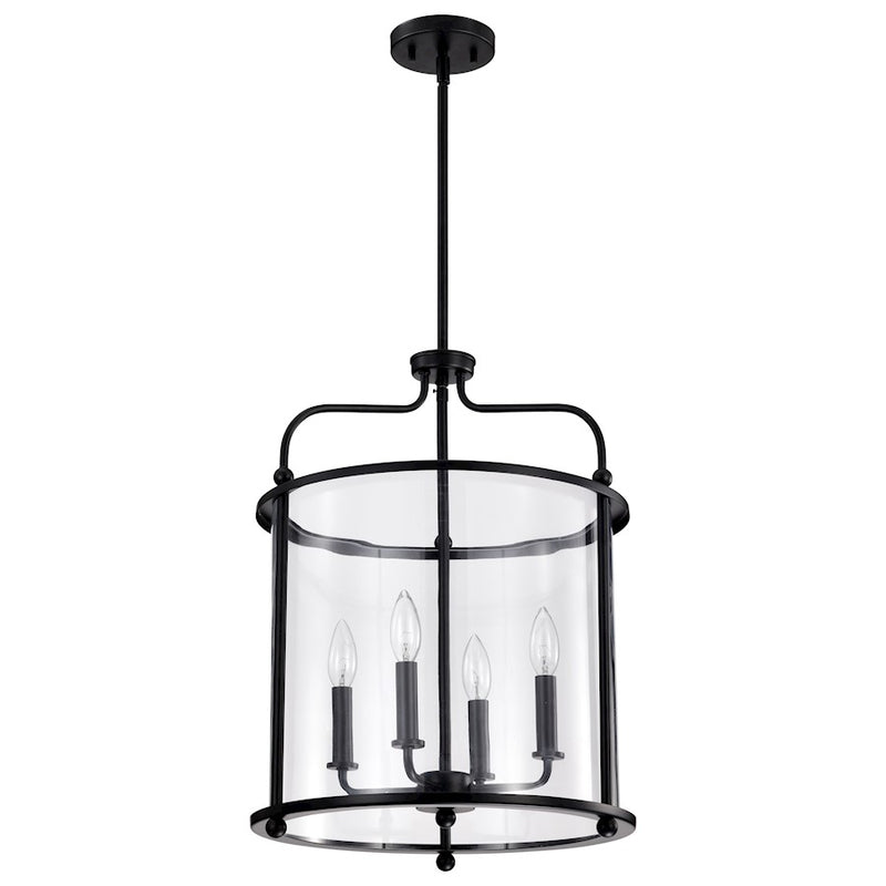 Nuvo Lighting Yorktown 16in 4-Light Pendant | Traditional Matte Black Steel and Clear Glass | Dining Room & Entryway | 16 x 16 x 22 in | Model 60-7946