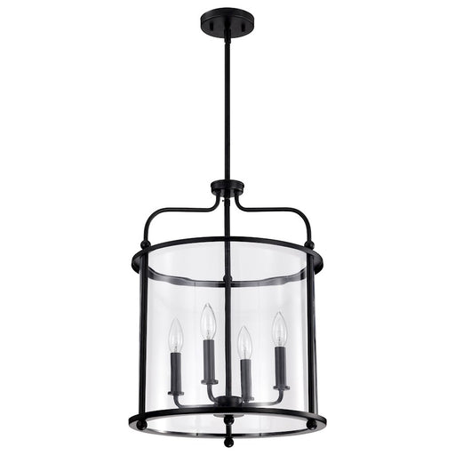 Nuvo Lighting Yorktown 16in 4-Light Pendant | Traditional Matte Black Steel and Clear Glass | Dining Room & Entryway | 16 x 16 x 22 in | Model 60-7946