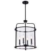 Nuvo Lighting Yorktown 16in 4-Light Pendant | Traditional Matte Black Steel and Clear Glass | Dining Room & Entryway | 16 x 16 x 22 in | Model 60-7946