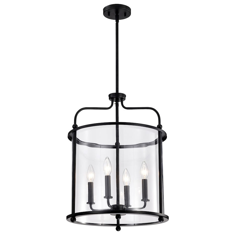 Nuvo Lighting Yorktown 16in 4-Light Pendant | Traditional Matte Black Steel and Clear Glass | Dining Room & Entryway | 16 x 16 x 22 in | Model 60-7946