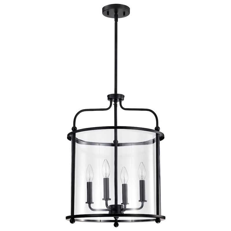 Nuvo Lighting Yorktown 16in 4-Light Pendant | Traditional Matte Black Steel and Clear Glass | Dining Room & Entryway | 16 x 16 x 22 in | Model 60-7946