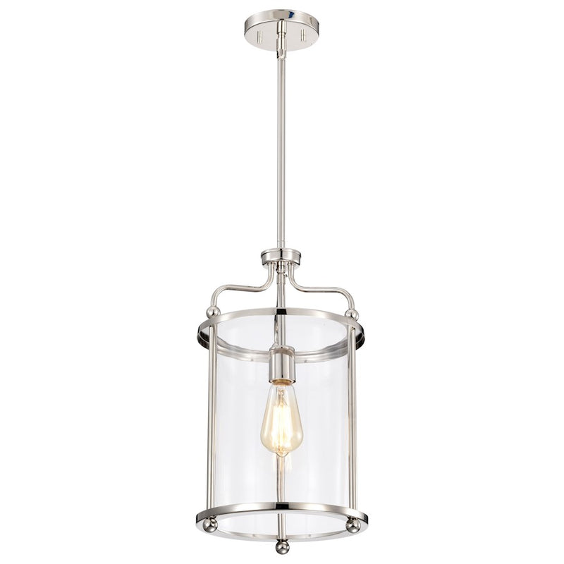 Nuvo Yorktown 10in 1-Light Pendant | Traditional Polished Nickel Steel and Clear Glass | Kitchen Island & Dining Room | 10 x 10 x 18 in | Model 60-7955