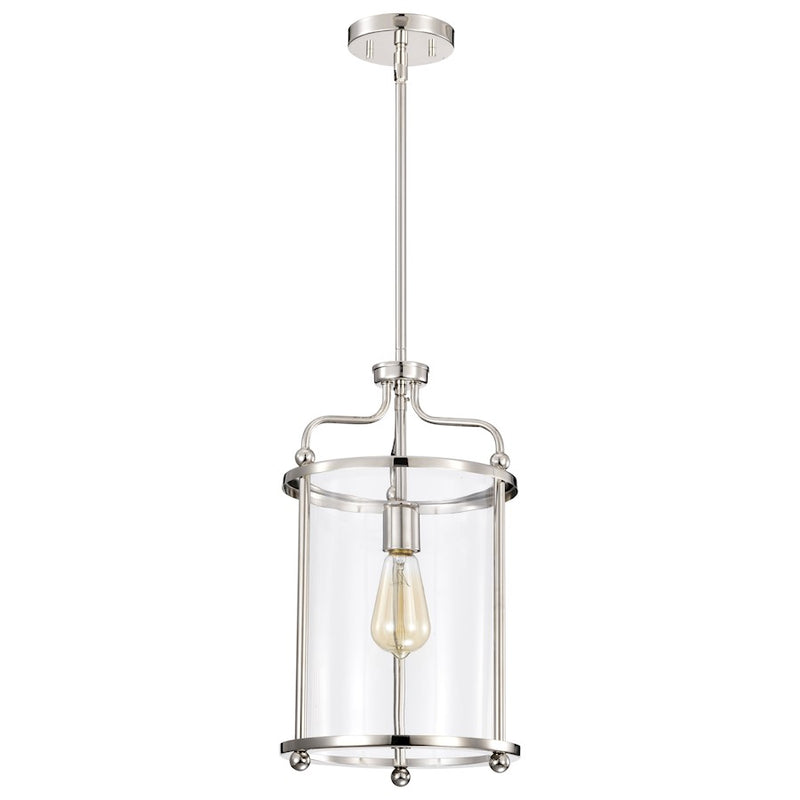 Nuvo Yorktown 10in 1-Light Pendant | Traditional Polished Nickel Steel and Clear Glass | Kitchen Island & Dining Room | 10 x 10 x 18 in | Model 60-7955