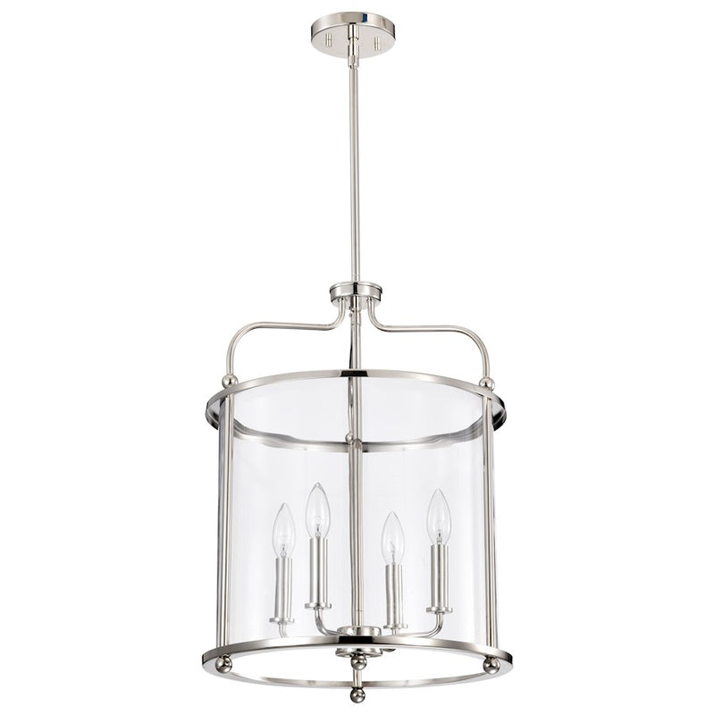 Nuvo Lighting Yorktown 16in 4-Light Pendant | Traditional Polished Nickel Steel and Clear Glass | Dining Room & Entryway | 16 x 16 x 22 in | Model 60-7956