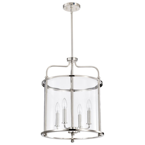 Nuvo Lighting Yorktown 16in 4-Light Pendant | Traditional Polished Nickel Steel and Clear Glass | Dining Room & Entryway | 16 x 16 x 22 in | Model 60-7956