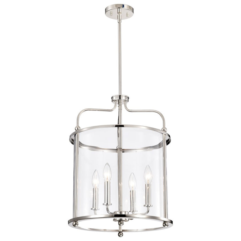 Nuvo Lighting Yorktown 16in 4-Light Pendant | Traditional Polished Nickel Steel and Clear Glass | Dining Room & Entryway | 16 x 16 x 22 in | Model 60-7956