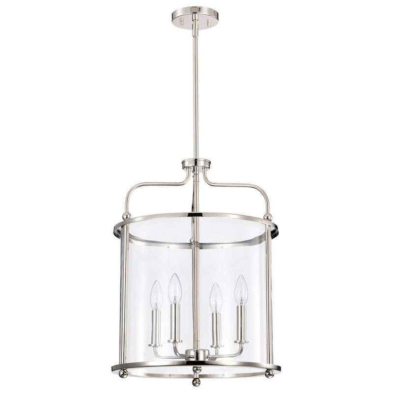 Nuvo Lighting Yorktown 16in 4-Light Pendant | Traditional Polished Nickel Steel and Clear Glass | Dining Room & Entryway | 16 x 16 x 22 in | Model 60-7956