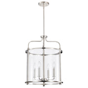 Nuvo Lighting Yorktown 16in 4-Light Pendant | Traditional Polished Nickel Steel and Clear Glass | Dining Room & Entryway | 16 x 16 x 22 in | Model 60-7956